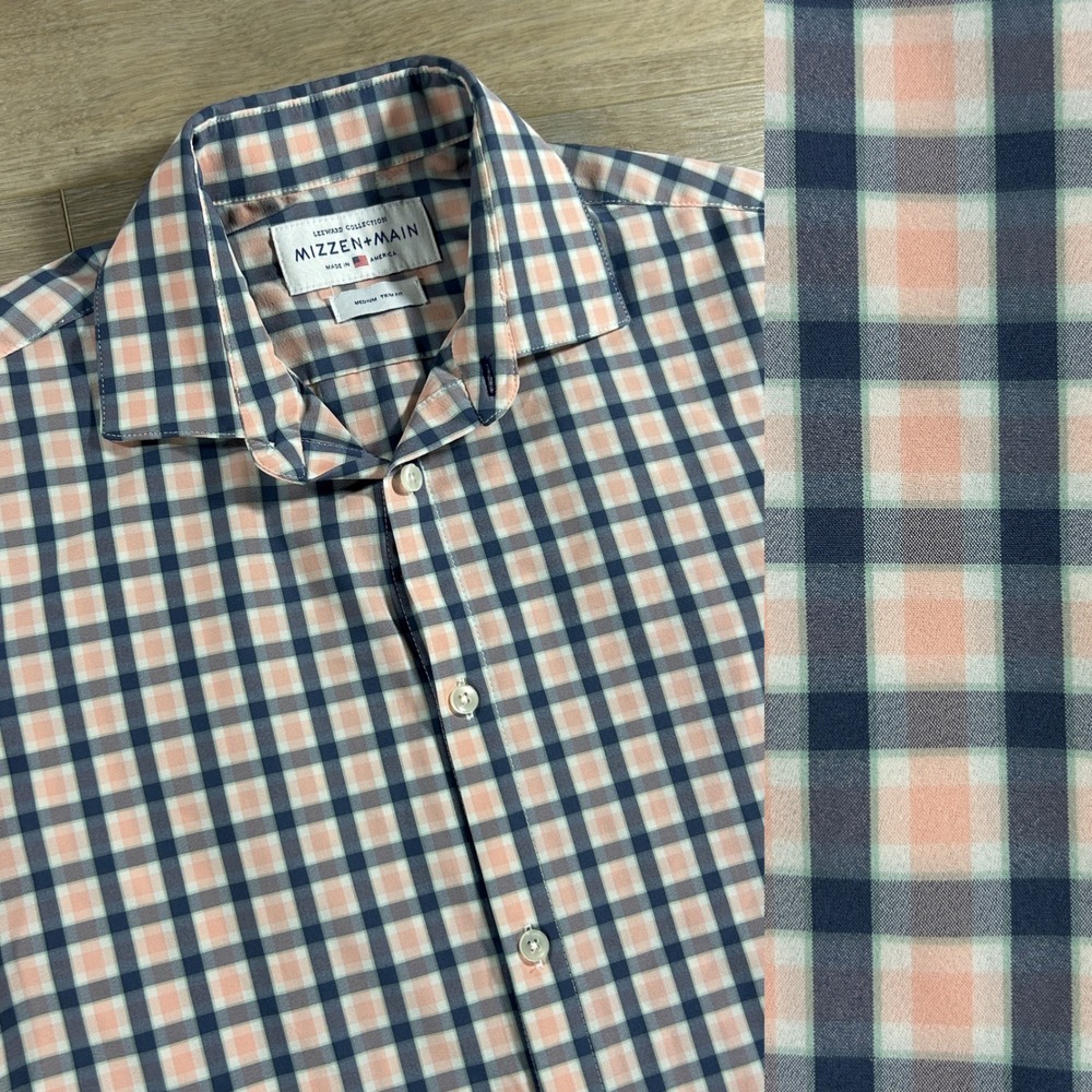 Mizzen + Main Leeward Collection Medium Trim Fit Blue Pink Plaid Button Front US - Picture 1 of 13